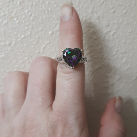New Huge Heart Shaped Mystic Topaz 925 Silver Ring. - Picture 11 of 15